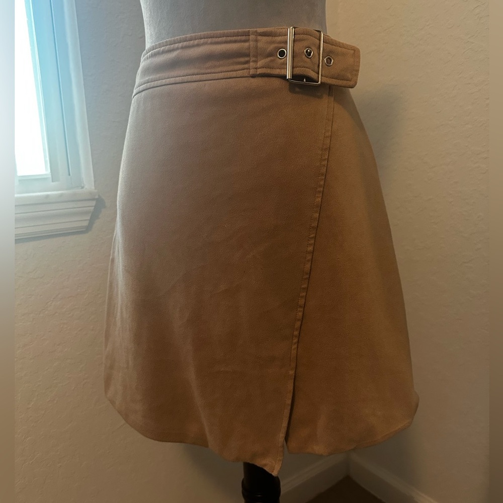 Sugar + Lips Faux Suede Wrap Skirt – Camel – Size Large